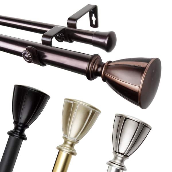 1" Dia Adjustable 28-48" Double Curtain Rod in Bronze with Kailani Finials