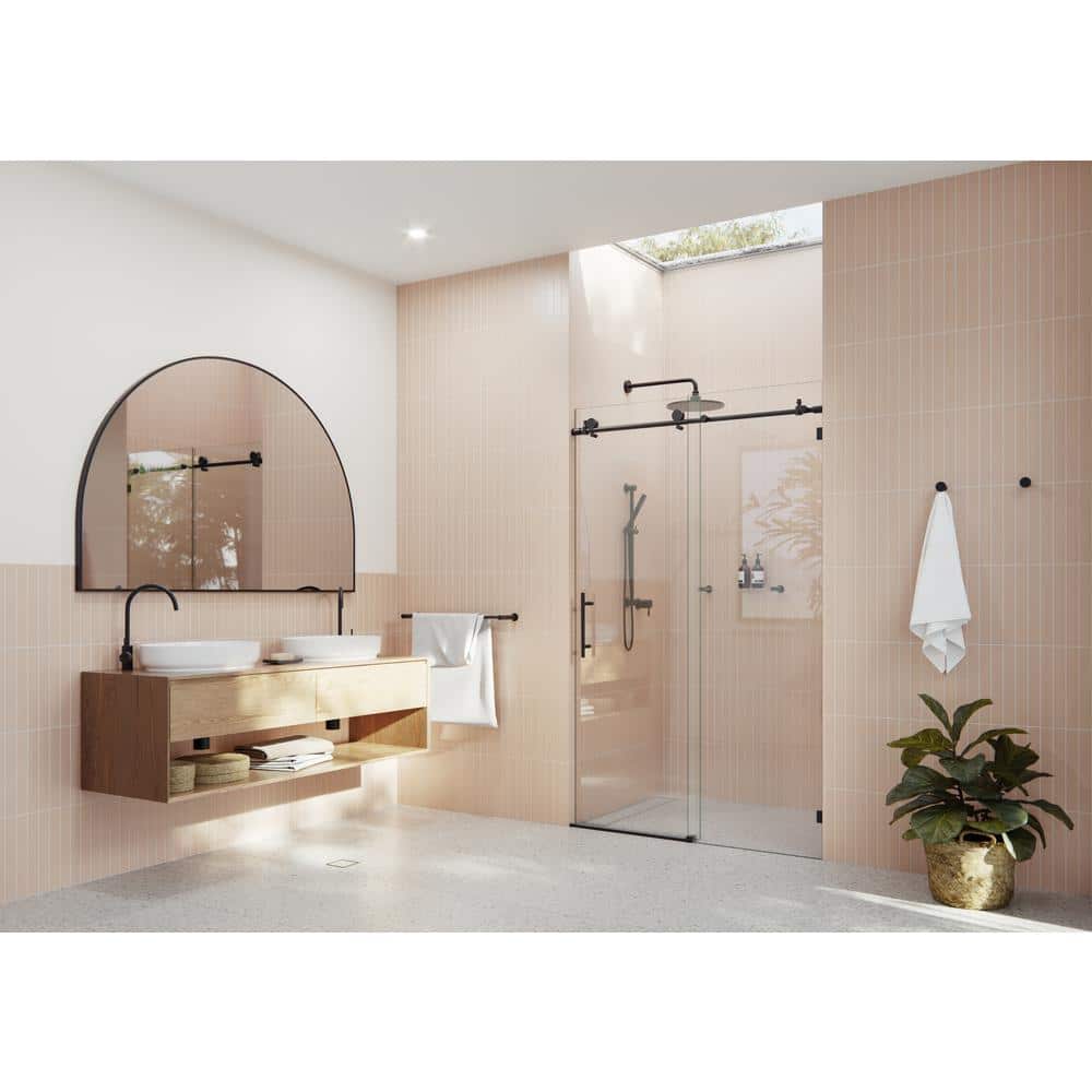 Matte Black Frameless Sliding Shower Door with Tempered Glass Panels