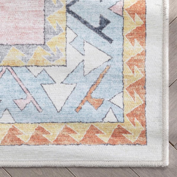 Ethnic Soft Medallion Modern Kids Pink Beige 6 ft. x 9 ft. Machine Washable Flat-Weave Area Rug