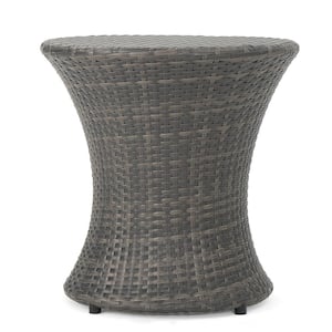 Phoebe Grey Round Faux Rattan Outdoor Patio Accent Table