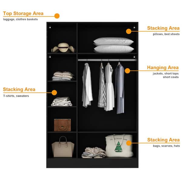 FUFU&GAGA Black Wood Glass Doors Armoires Metal Frame FUFU&GAGA Black Wood Glass Doors Armoires Metal Frame