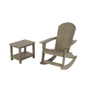 Vineyard 2-Piece Taupe Outdoor Patio Rocking Adirondack Chair with 2-Tier Side Table