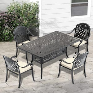 5-Piece Metal Cast Aluminum Outdoor Dining Table and Chairs Patio Furniture Set with Cushions, Random Colors