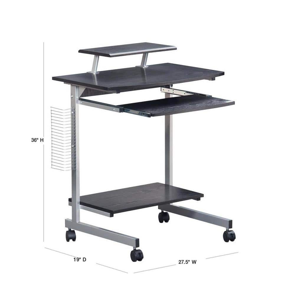 Espresso Compact Workstation Cart with Slide-Out Keyboard Tray