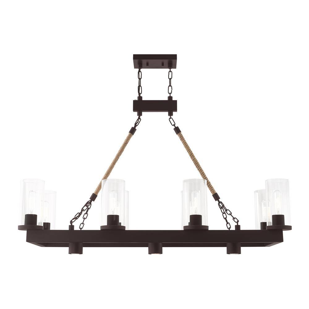 Metuchen Bronze Linear Chandelier with Clear Glass and Rope Detail, 11-Light
