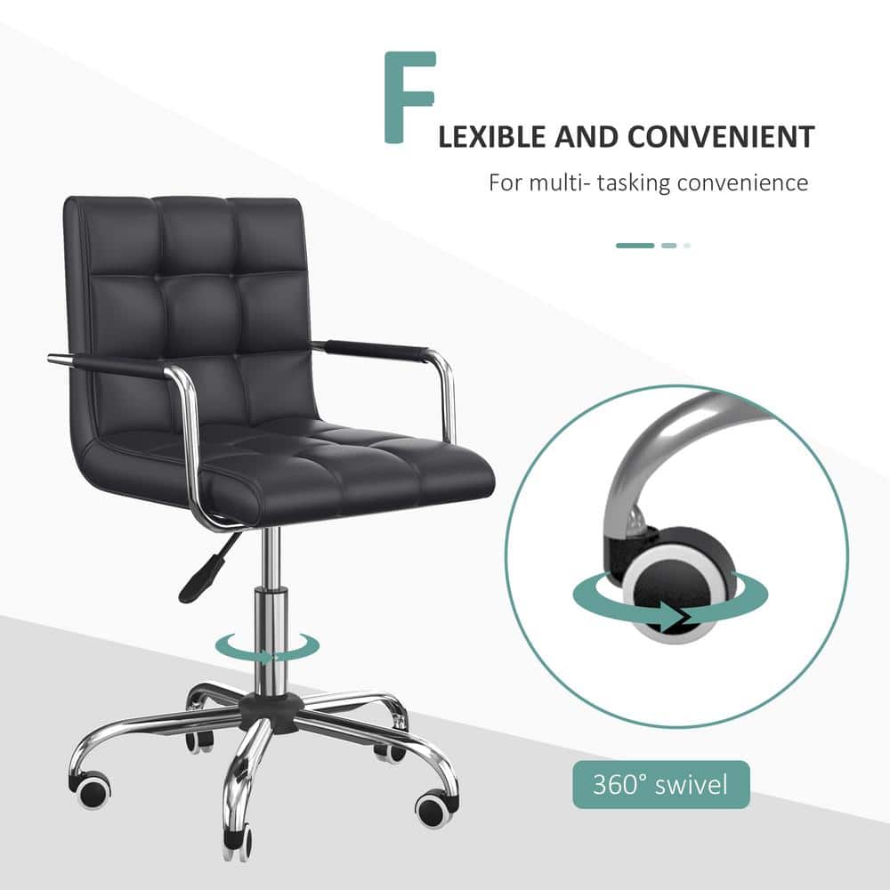 Black Tufted Leather Swivel Executive Office Chair