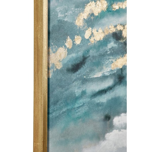 Litton Lane Turquoise And Gold Contemporary Abstract Framed Canvas Wall Art 87770 The Home Depot