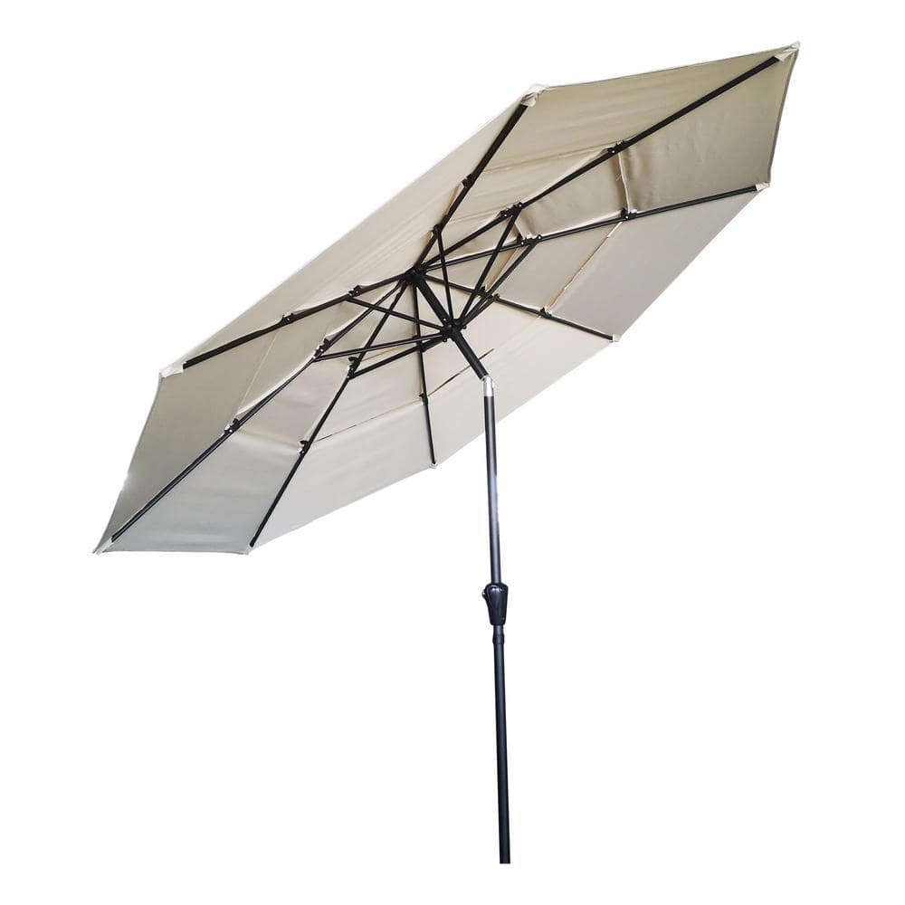 10 ft. Aluminum Pole Outdoor Market Tilt Patio Umbrella 3-Tiers Vented Umbrella in Beige price history on PriceWatchPro