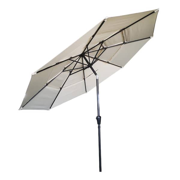 Mondawe 10 ft. Aluminum Pole Outdoor Market Tilt Patio Umbrella 3-Tiers Vented Umbrella in Beige