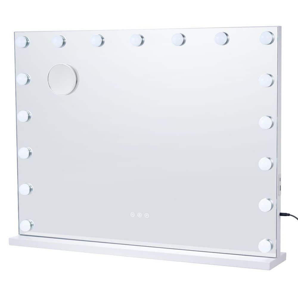 White 24.5 in. W x 5.4 in. H Modern Square Steel Vanity Mirror, Hollywood, Dimmable Bulbs, 3-Modes, 5X Magnification price history on PriceWatchPro