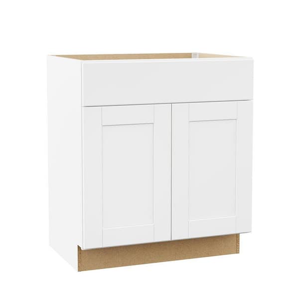 Shaker 30 in. W x 21 in. D x 34.5 in. H Assembled Bath Sink Base Cabinet in Satin White
