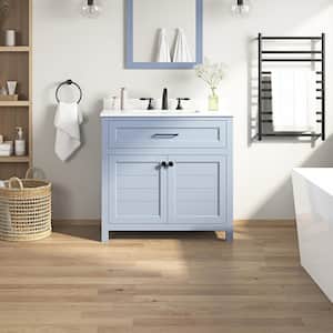 Hanna 36 in. W x 19 in. D x 34 in. H Single Sink Bath Vanity in Spruce Blue with White Engineered Stone Top