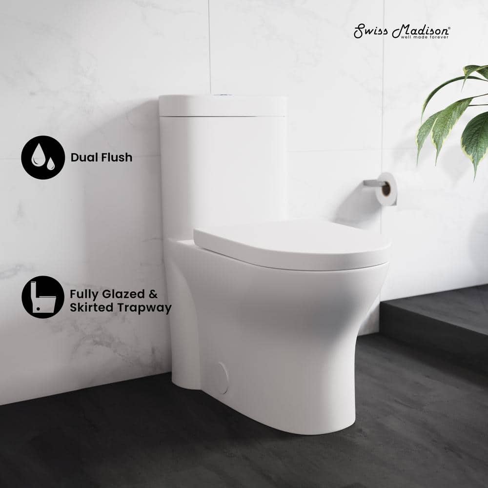White Ceramic Elongated Dual Flush One-Piece Toilet