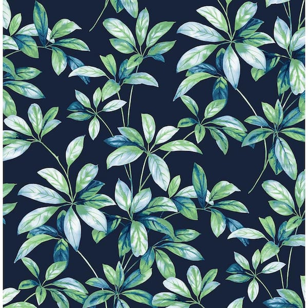 NextWall 30.75 sq. ft. Navy and Spearmint Leaf Trail Vinyl Peel and Stick  Wallpaper Roll NW45612 - The Home Depot