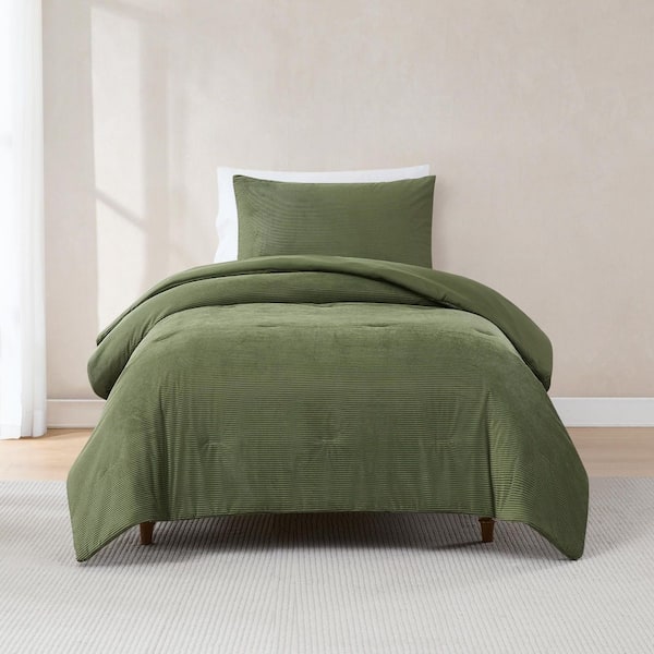 Lush Decor Arden Ribbed Corduroy 2-Piece Olive Velvet Twin/Twin-XL Comforter Set
