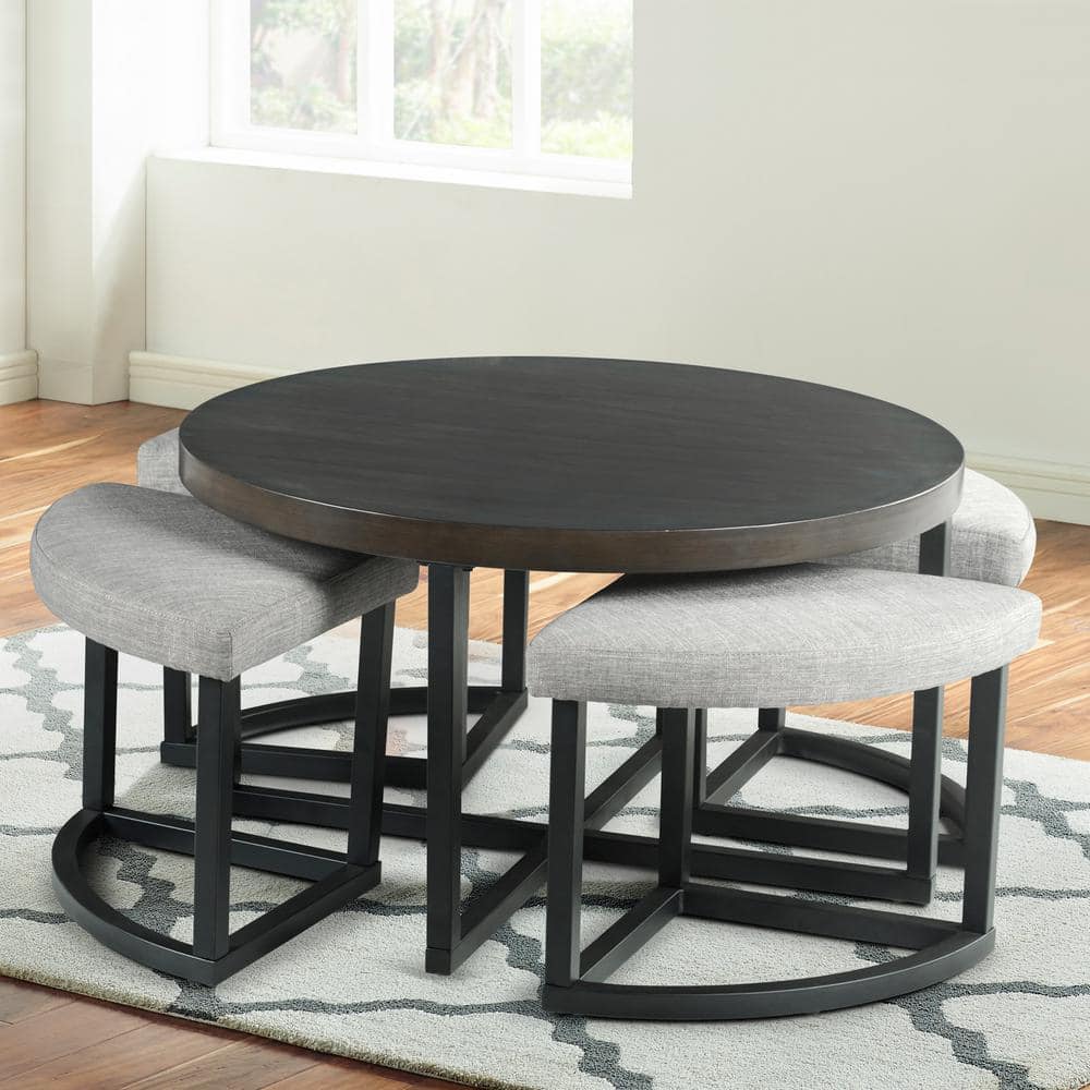 Yukon Dark Brown Wood Coffee Table with Stools
