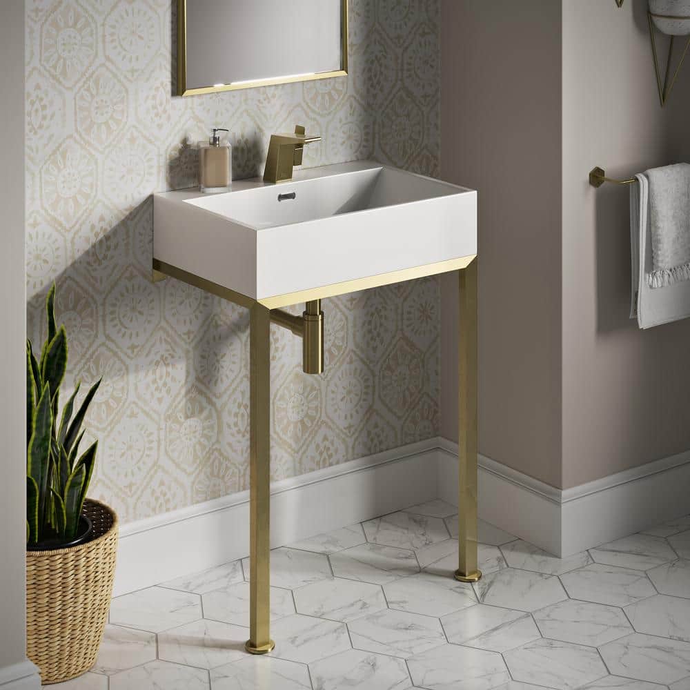Concorde 24 in. Ceramic Console Sink White Basin Rectangle with Brushed Gold Legs price history on PriceWatchPro