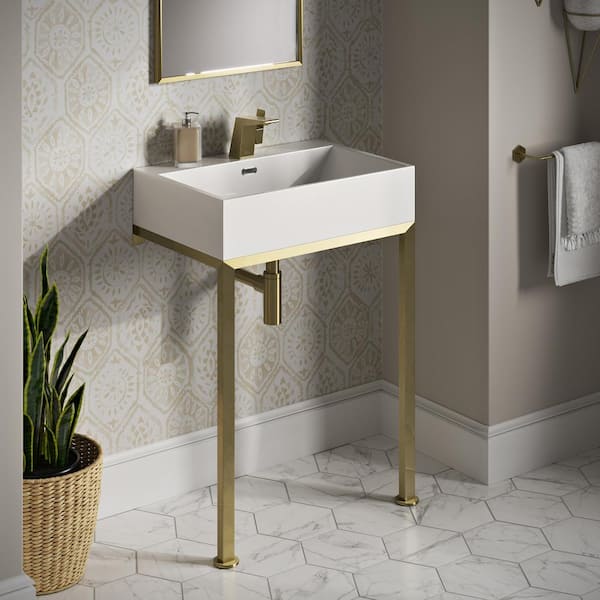 Swiss Madison Concorde 24 in. Ceramic Console Sink White Basin Rectangle with Brushed Gold Legs