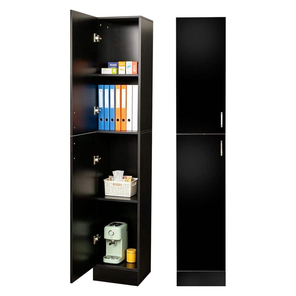 Freestanding Cabinet with Inadjustable Shelves and 2 Doors for Kitchen, Dining Room, Black