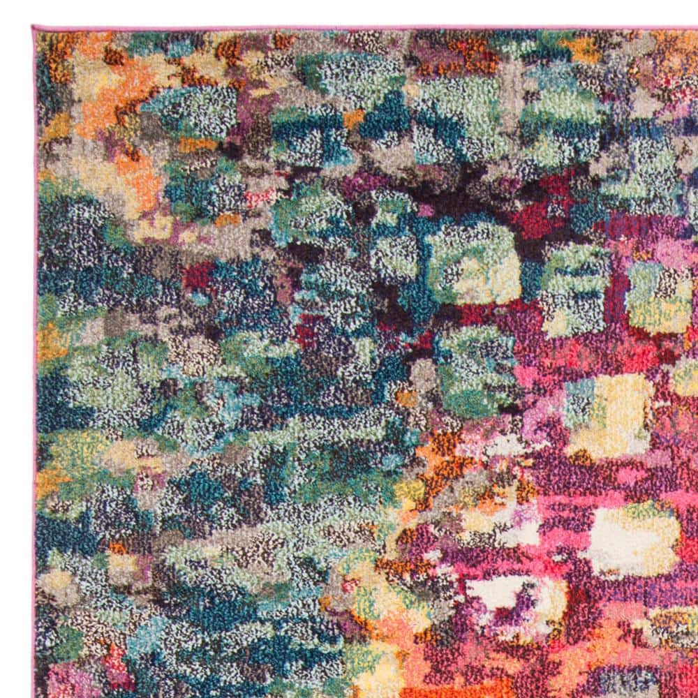 Pink and Multicolor 8' x 10' Geometric Synthetic Area Rug