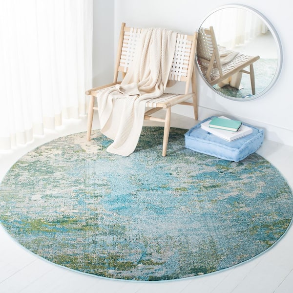 Madison 8 ft. x 8 ft. Light Blue/Green Abstract Round Rug