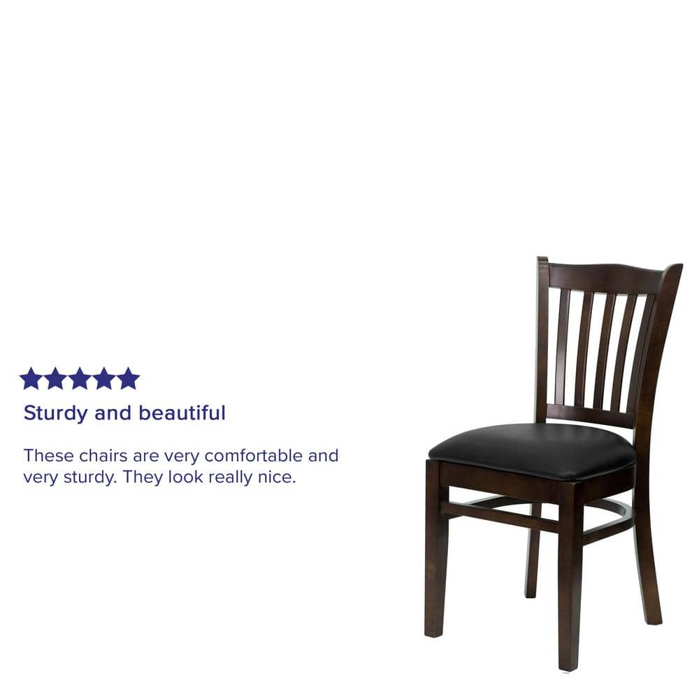 High Slat Windsor Side Chair in Walnut with Black Vinyl Seat