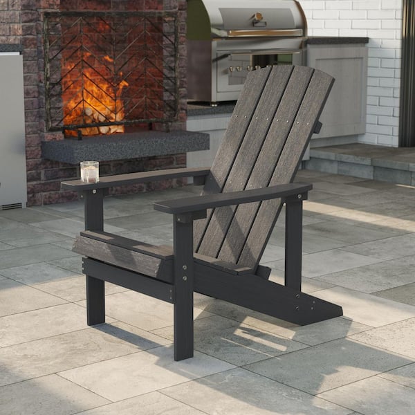 Black Weather Resistant HIPS Plastic Adirondack Chair for Outdoors (1-Pack)