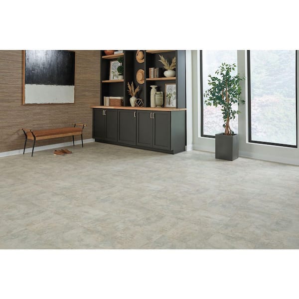 TrafficMaster Taupe Gray Tile 10 MIL x 12 ft. Wide x Cut to Length