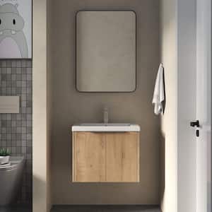 Contemporary 24 in. W x 18.13 in. D x 19.31 in. H Floating Bath Vanity in Imitative Oak with White Resin Top
