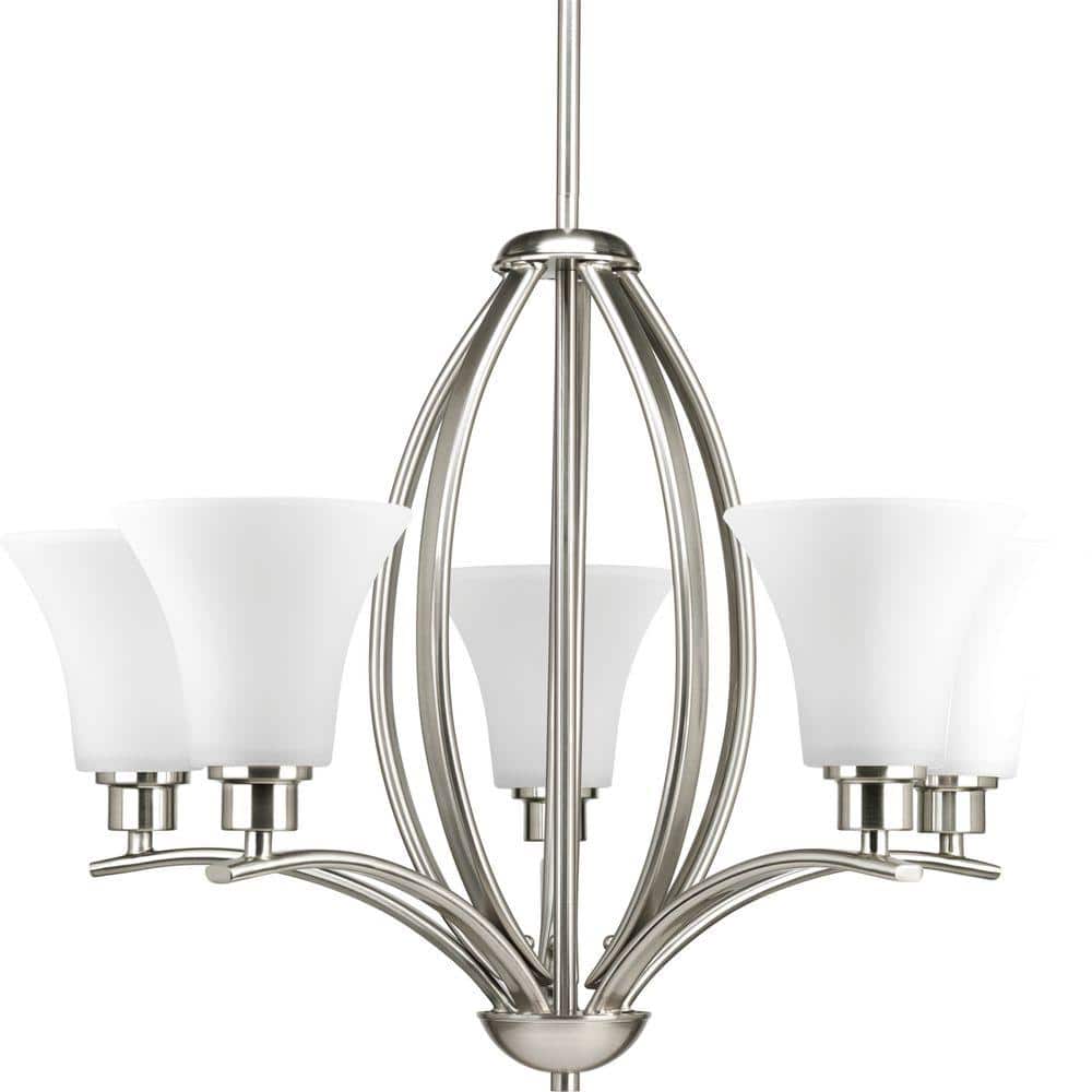Joy Collection 5-Light Brushed Nickel Etched White Inside Glass Traditional