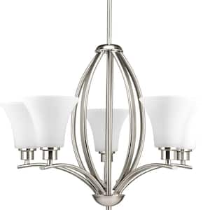 Joy Collection 5-Light Brushed Nickel Etched White Inside Glass Traditional Chandelier Light
