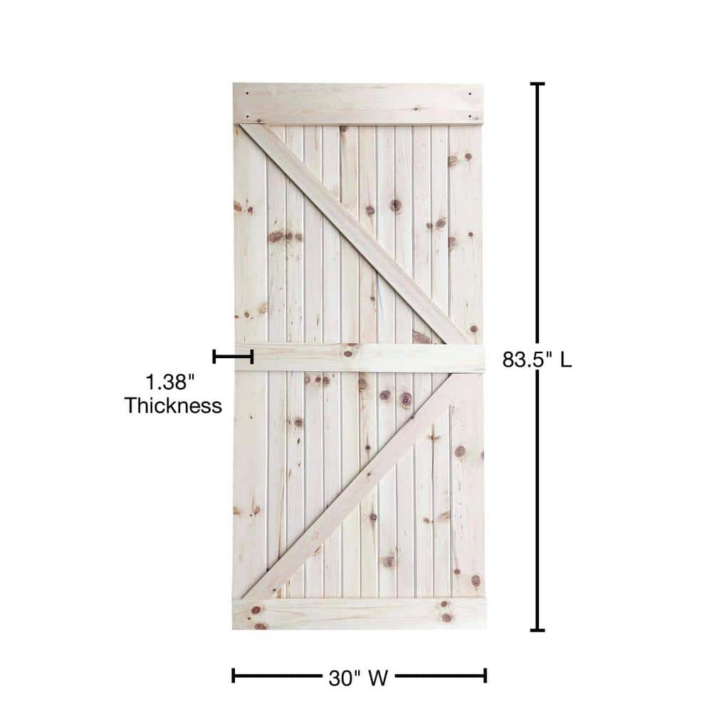 84" Unfinished Knotty Pine Interior Barn Door with K-Bar Design