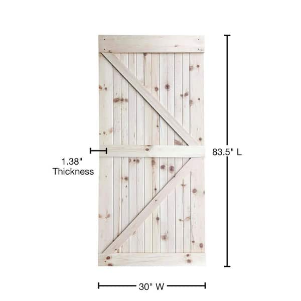 30 in. x 83.5 in. Unfinished K-Bar Solid Core Pine Interior Barn Door Slab Kit 30 in. x 83.5 in. Unfinished K-Bar Solid Core Pine Interior Barn Door Slab Kit