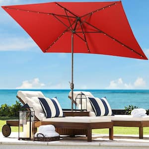 10 ft. x 6.5 ft. Adjustable Patio Large Led Lights Rectangular Umbrella for Beach Outside Outdoor, Red