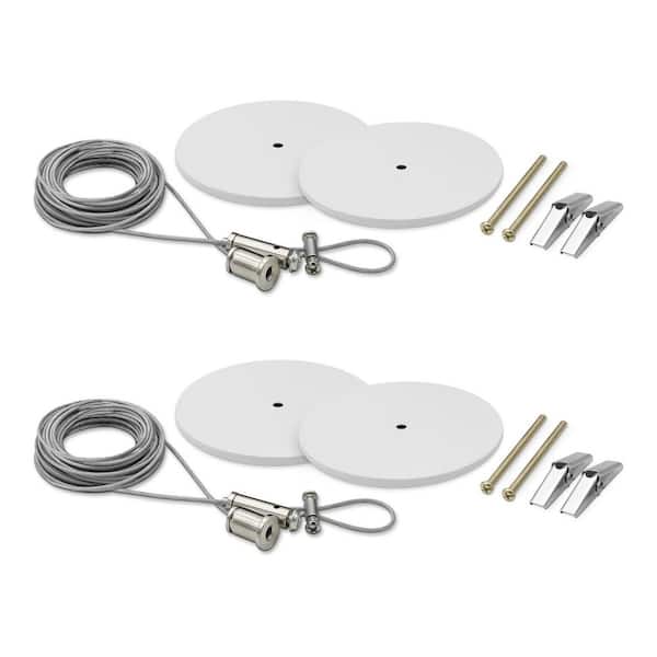 H-track 20 ft. Suspension Kit, 120V 3-Wire Single Circuit Track Light Surface Mount Kit w/ Round Canopies, White 2 Pack