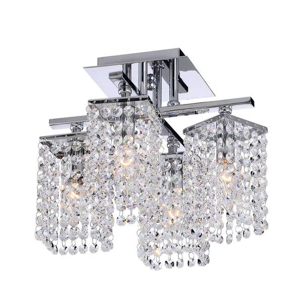 Jojospring Silvia 12.4 in. Wide 4-Light Chrome and Crystal Flush Mount