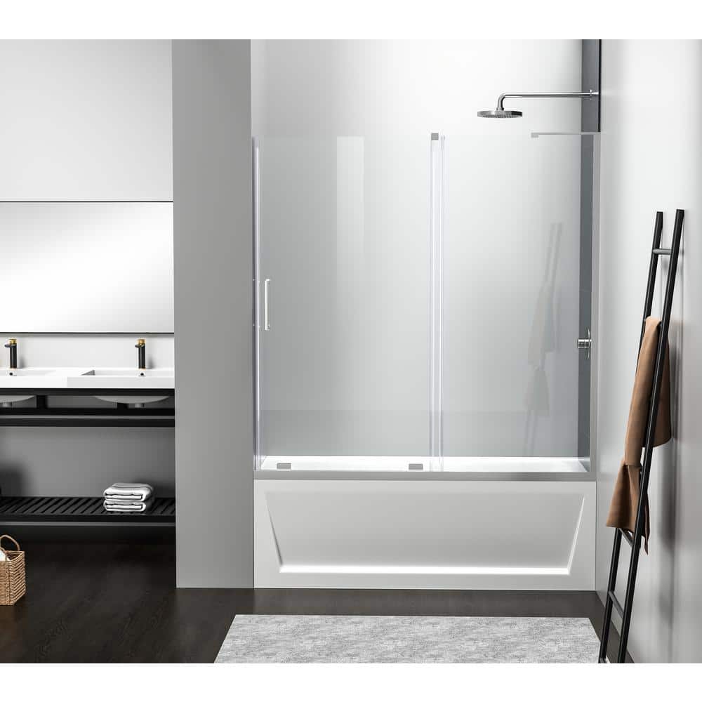 Simply Living 60 in. W x 60 in. H Frameless Sliding Tub Door in Polished Ch
