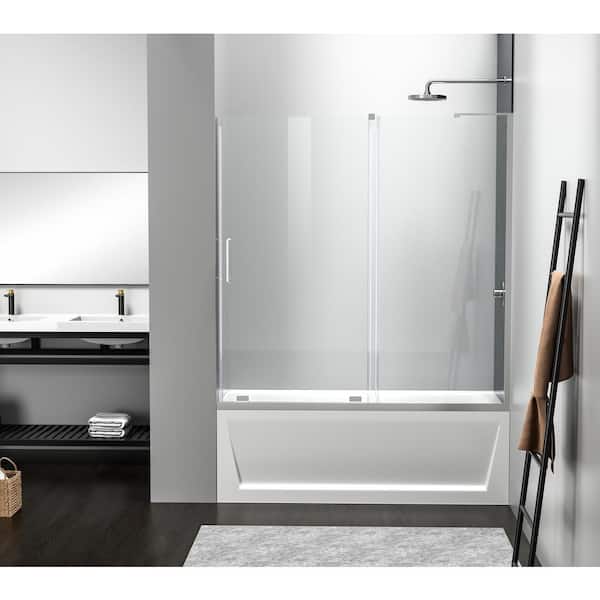 Unbranded Simply Living 60 in. W x 60 in. H Frameless Sliding Tub Door in Polished Chrome with Clear Glass