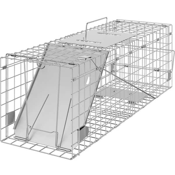 24 in. Galvanized Humane Live Animal Cage Trap-Foldable with Handle for Cats, Rabbits, Raccoons and More