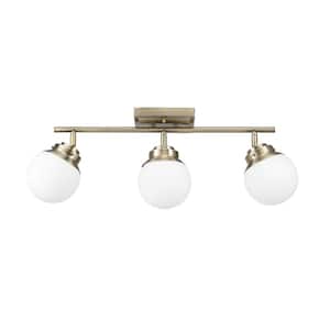 Mabel 2.03 ft. 3-Lights Antique Brass Fixed Track Lighting Kit with Frosted Glass Shades, Bulbs Included