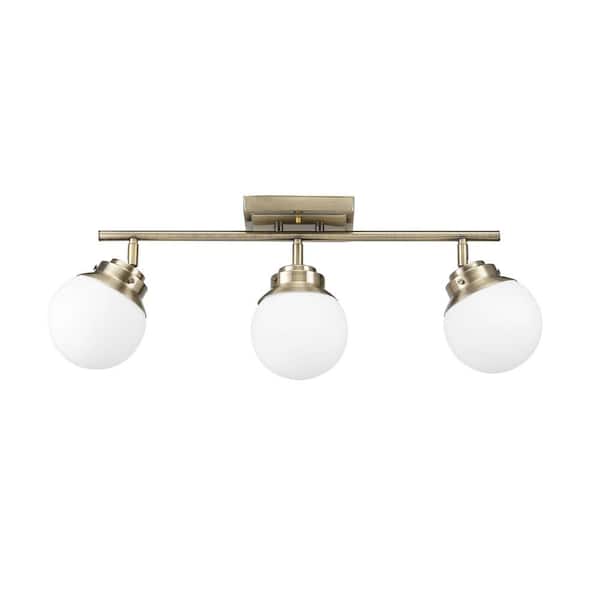 Globe Electric Mabel 2.03 ft. 3-Lights Antique Brass Fixed Track Lighting Kit with Frosted Glass Shades, Bulbs Included