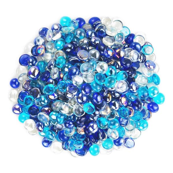Misopily 1/2 in. 10 lbs. Reflective Fire Glass Rock Beads for Indoor/Outdoor Gas Fire Pit & Fireplace, Blended Ultra White & Blue