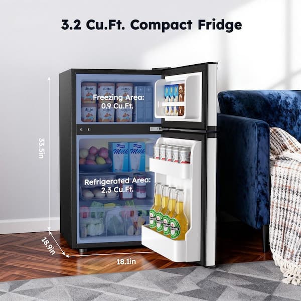 20 in. 3.2 cu. ft. Mini Refrigerator in Silver with Compact Freezer, 3-Temperature Control and 3D Cooling