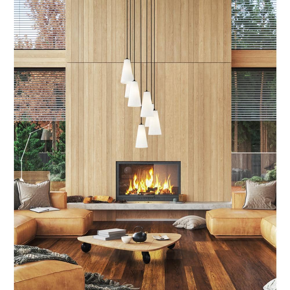 Matte Black 7-Light Chandelier with Frosted Glass Shades