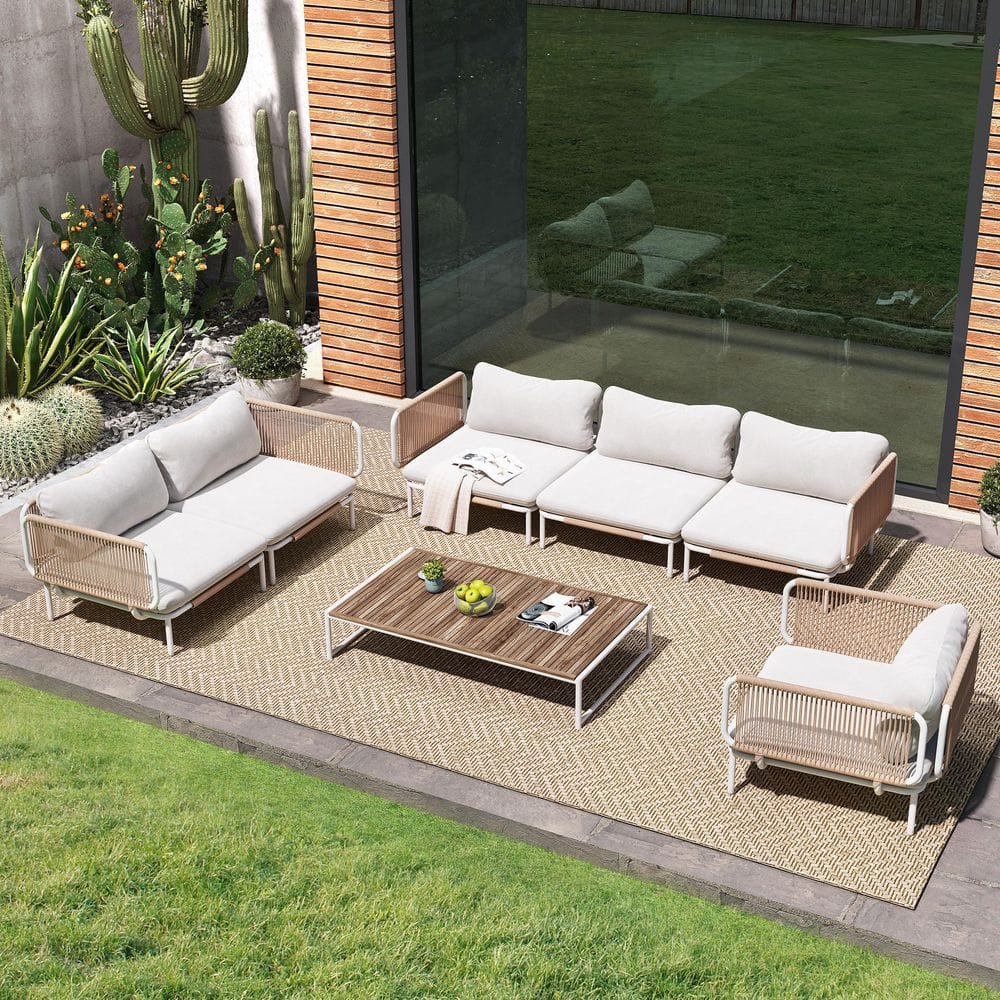6-Piece Metal Outdoor Sectional Set with Handwoven Steel Frame and Extra-Thick Cushions Fade-Resistant Fabric in Beige price history on PriceWatchPro