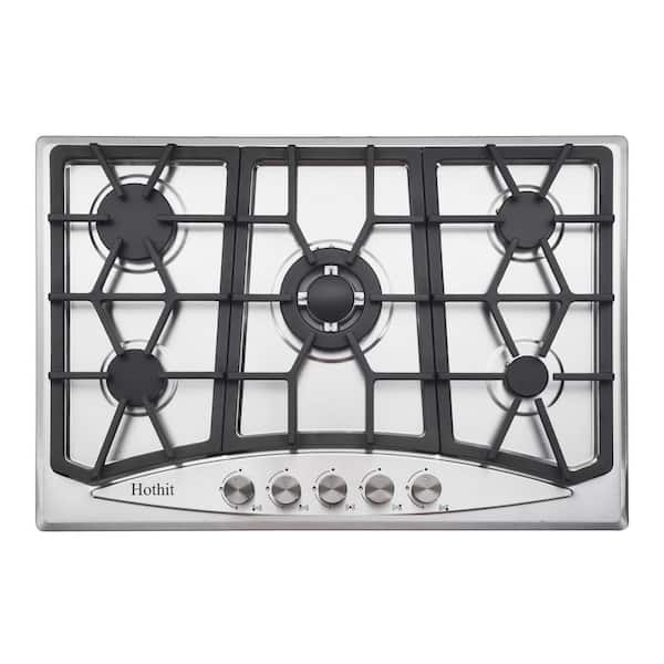 FUNKOL 30 in. 5-Burner Gas Cookto LPG/NG Dual Fuel Stainless Steel in Silver with Cast Iron Grille Safety Device