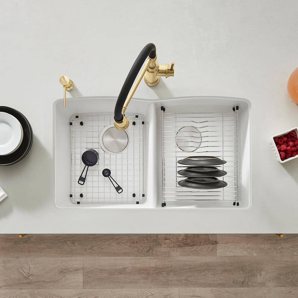 White Silgranit Double Basin Undermount Kitchen Sink