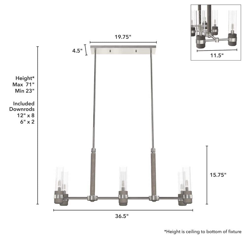 River Mill Brushed Nickel 6-Light Linear Kitchen Island Chandelier