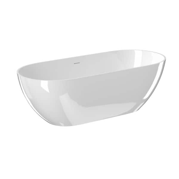 59 in. x 29.5 in. Stone Resin Oval Classic Freestanding Soaking Bathtub with Pop-Up Drain and Overflow in Glossy White