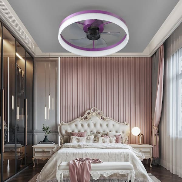19.7 in. Purple Smart Indoor Low Profile Standard Ceiling Fan with Remote